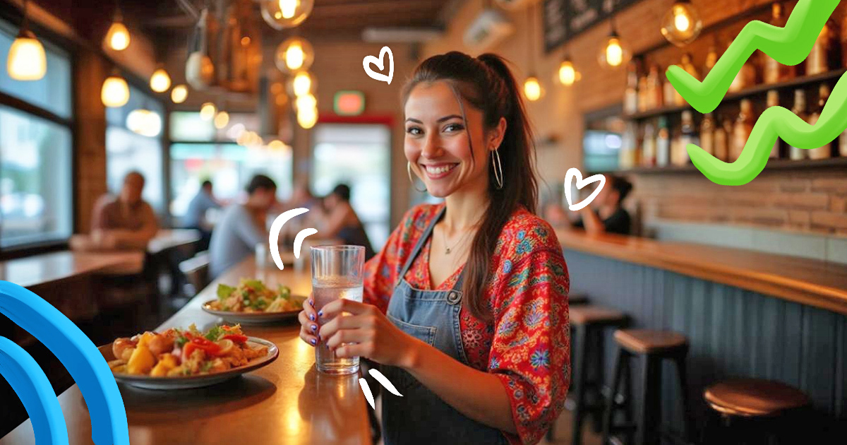 Barista sirviendo un vaso de agua